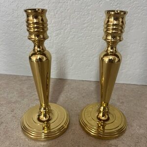 Vintage BALDWIN Polished Brass Round Base CandleStick